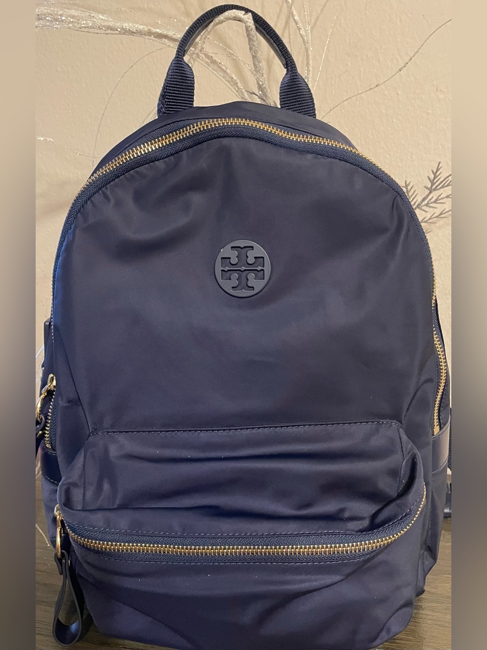 Tory Burch Navy Nylon Backpack with Gold-Tone Hardware